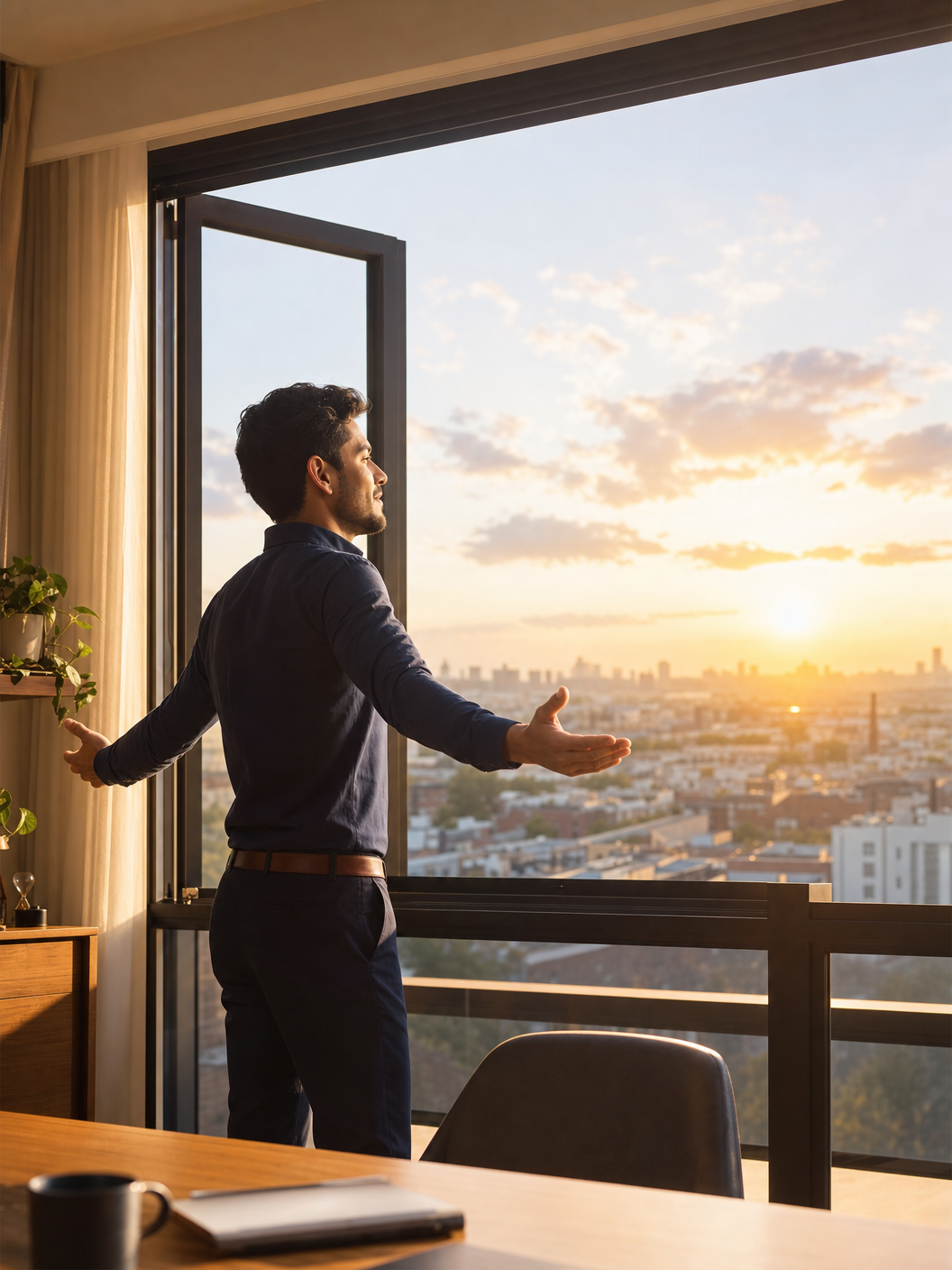 Persona mirando el horizonte con expectativas positivas